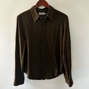 Vince Brown Wool Blend Button Up Shirt Womens Size M Neutral Minimalist Cozy